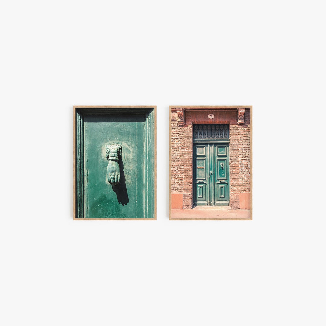 Set of 2 Downloadable Prints, Green Vintage Door Wall Art, France Urban