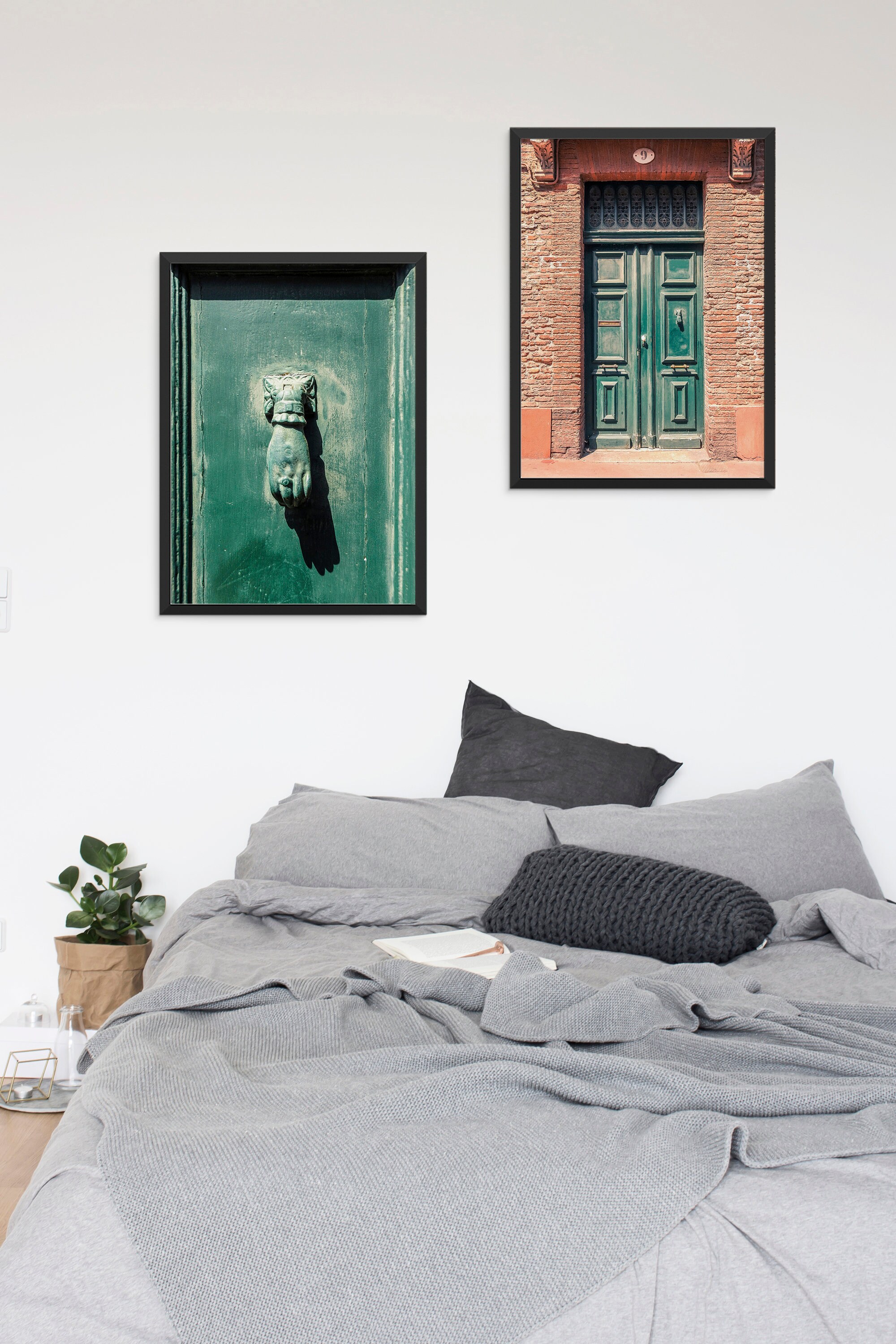 Set of 2 Downloadable Prints, Green Vintage Door Wall Art, France Urban