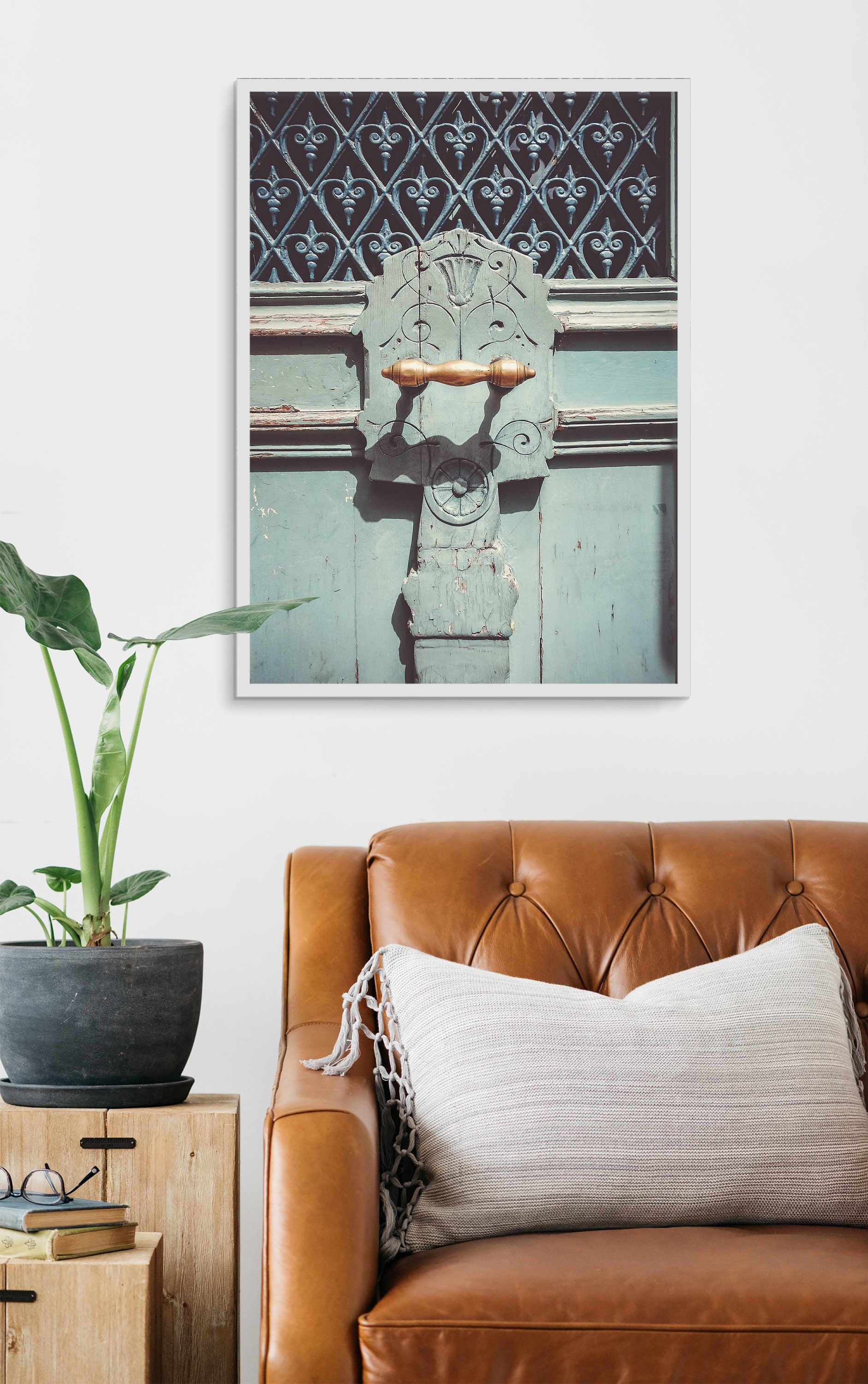 Set of 2 Downloadable Prints, Turquoise Vintage Door Wall Art, Paris