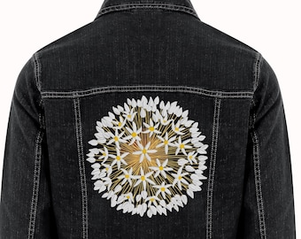 Embroidered Intricate Flower Circle Denim Jacket, Available in 3 Colours & 5 Sizes