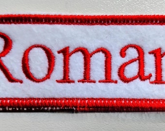 Embroidered Personalized Name Patch, Roman Font, Iron On or Sew (100mm wide)
