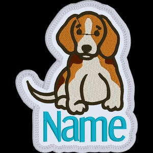 Beagle Personalised Embroidered Dog Badge Patch  80mm wide  Iron or Sew on,  16 colours of felt backing