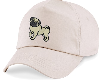 Adult/Kids size Baseball Cap Hat with Embroidered Pug Dog