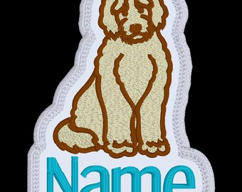 Labradoodle Dog Personalised Embroidered Dog Badge Patch  80mm wide  Iron or Sew on,  16 colours of felt backing