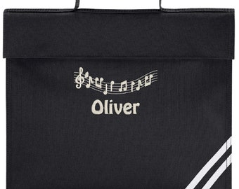 Music notes book and sheet music bag  8  different colours of bag  available personalised with your text/name by embroidery