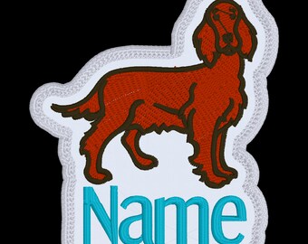 Personalized Irish Setter Dog Embroidered Patch, Iron or Sew On (80mm wide)