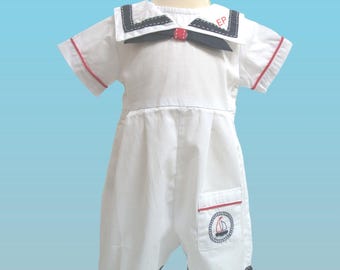 Personalized Baby Bodysuit: White Cotton Sailor Romper