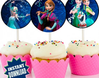 Cupcake topper. Happy Birthday Party. FROZEN ClipArt INSPIRED. ONLY!!! Digital printable Version.