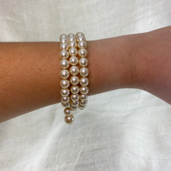 Vintage 90s multi strands coil pearl bracelet. Vi… - image 2