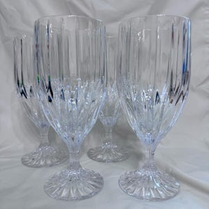 Vintage set of 2 of ribbed fine crystal water goblets or wine glasses from Mikasa Park Lane. Near mint vintage condition. Unique glassware.