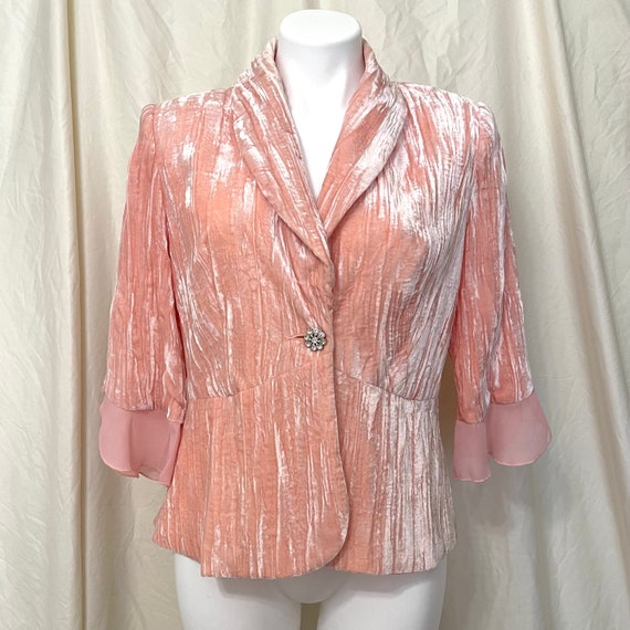 Vintage Y2K Crushed Velvet Blazer in Blush or Peach Color. Size 8