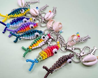 Beaded Fish keychain, Bag Charm: Handmade Colorful Keychain Accessory