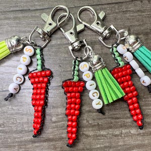 Beaded Chili Pepper Keychain: Handmade Glass Bead Tassel Bag Charm