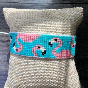 Pink Flamingo Miyuki Bead Bracelet: Woven Loom Boho Jewelry