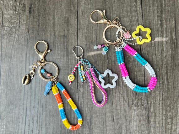 Handmade Beaded Rope Keychain: Boho Bag Charm With Fish & Shell - Etsy