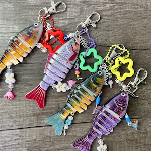 Charm de sac poisson-appât pour la nage : porte-clés en perles et breloques fantaisie