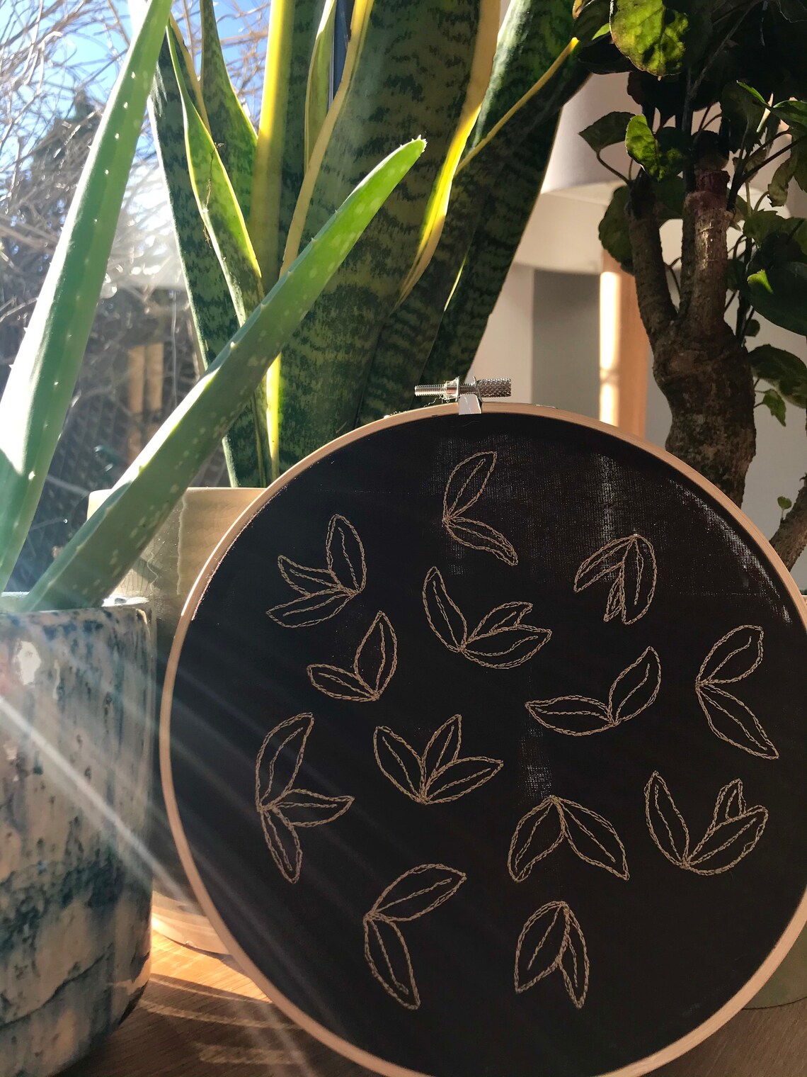 Leaf pattern embroidered hoop art etsy Leaf pattern embroidered hoop art etsy