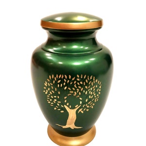 Akanksha Arts Crematie-urn Memorial Container Jar Pot | Metalen urnen | Groot formaat: 27 cm hoog, met fluwelen zakje, gratis expreslevering in de VS