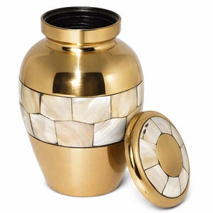 Akanksha Arts Small Keepsake URN 2.7 inches - Made of Pure Brass and Mother of Pearl