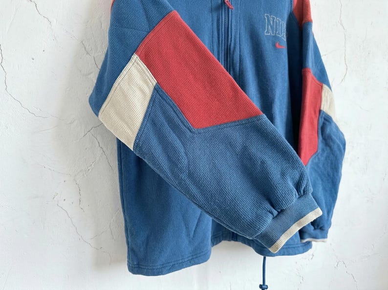 Sudadera vintage rara Nike con cremallera y bloques de color, estilo retro de los años 90, Y2K, ropa urbana, talla M imagen 4