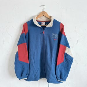 Sudadera vintage rara Nike con cremallera y bloques de color, estilo retro de los años 90, Y2K, ropa urbana, talla M imagen 1