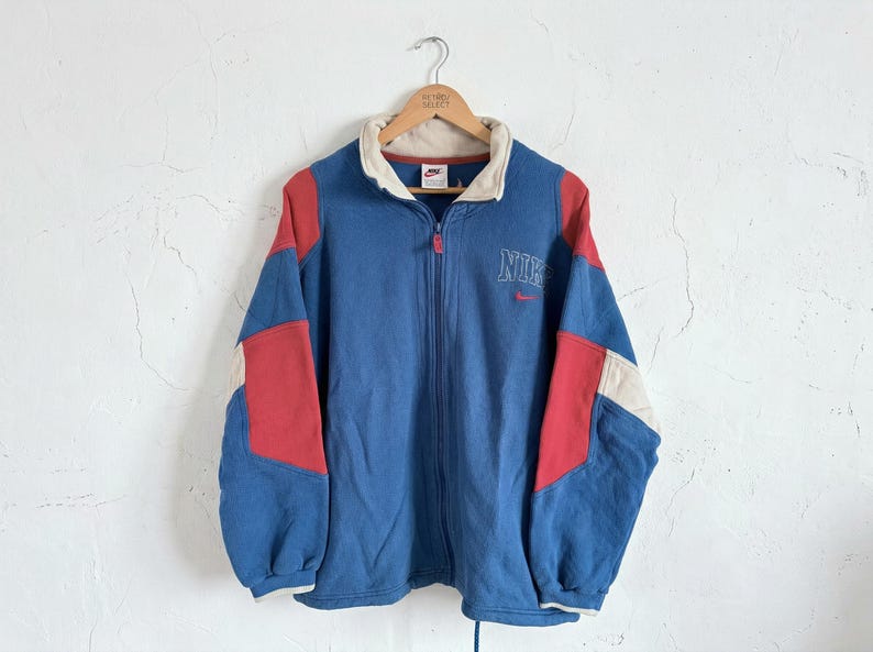 Sudadera vintage rara Nike con cremallera y bloques de color, estilo retro de los años 90, Y2K, ropa urbana, talla M imagen 1