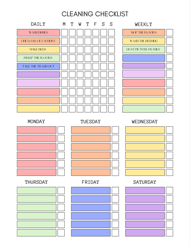 EDITABLE Cleaning Charts - Etsy