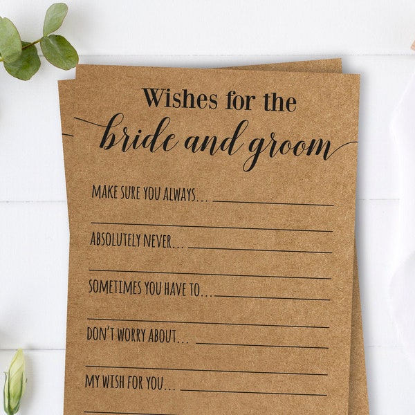 Wishes for the bride and groom rustic bridal shower games, Advice for the Bride and Groom Cards, printable, instant download, wedding KR01