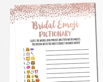 Bridal shower games Emoji Pictionary, Rose gold Printable games, Instant download Bachelorette party couples shower games, emoji game BR02