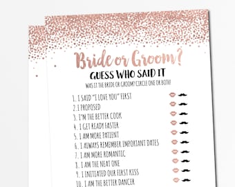Er sagte, sie sagte Spiel Rose Gold Braut oder Bräutigam Spiel, Brautparty Spiel druckbare, Hochzeitsparty, Brautparty Aktivität, wer sagte es BR02
