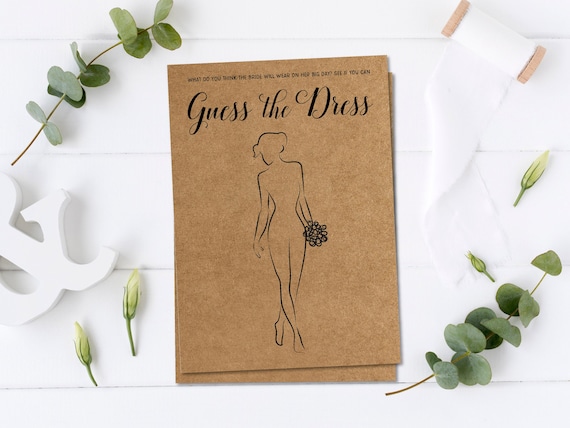 Guess the Dress Printable bridal shower games, rustic games, kraft, instant download, wedding shower games, Unique Bridal Shower Game KR01