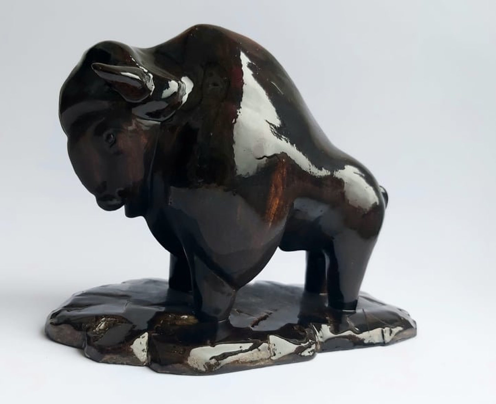 Bison figurine Ceramic buffalo sculpture Ceramic bull figurine Etsy