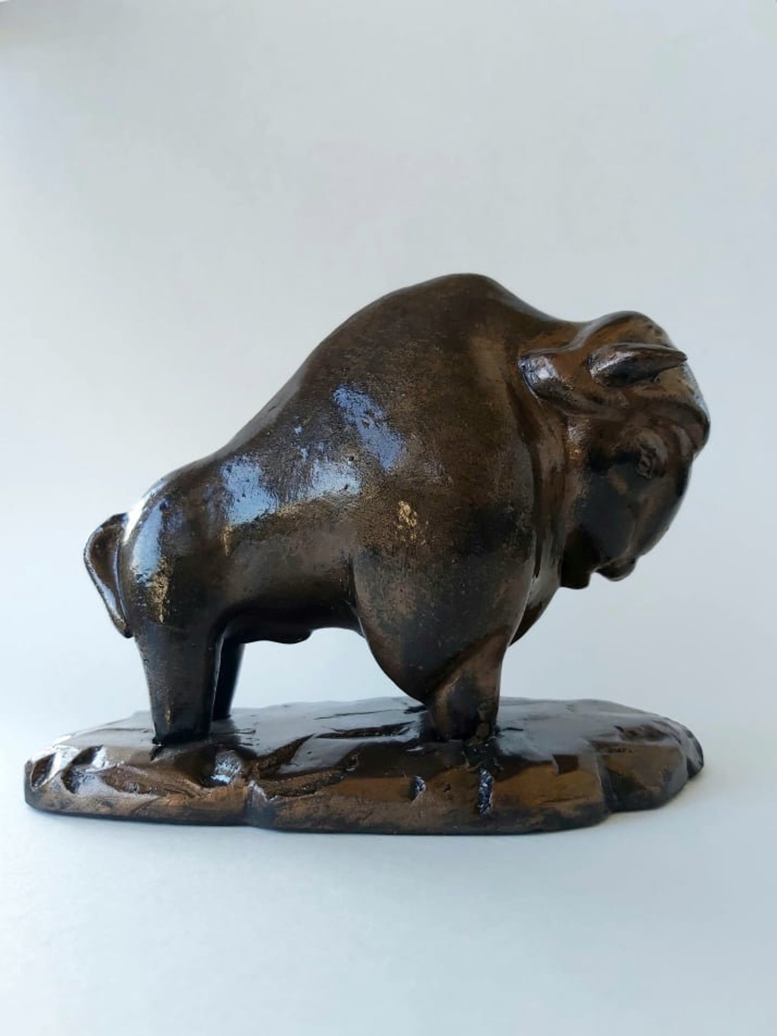Bison figurine Ceramic buffalo sculpture Ceramic bull figurine Etsy