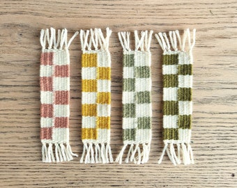 Checkerboard Pattern Plant Dyed Woven Bookmarks