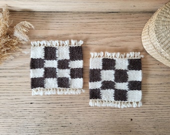 Hand Spun Checkerboard Wool Coasters - Set of Two