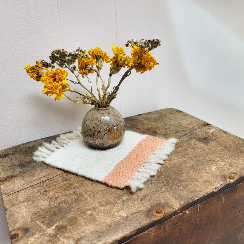 Colorblock Pink and White Hand Spun Plant Dyed Coasters Set of Two image 1