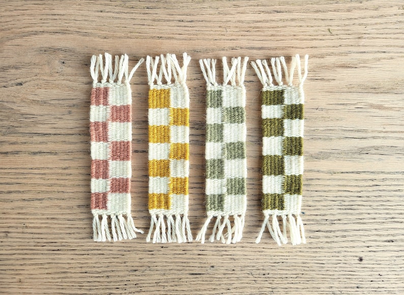 Checkerboard Pattern Plant Dyed Woven Bookmarks image 1