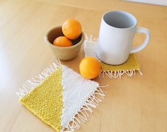 Plant Dyed Hand Spun Yellow and White Coasters - Set of Two