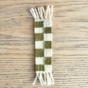 Checkerboard Pattern Plant Dyed Woven Bookmarks Olive Green