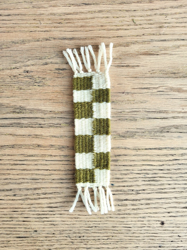 Checkerboard Pattern Plant Dyed Woven Bookmarks Olive Green