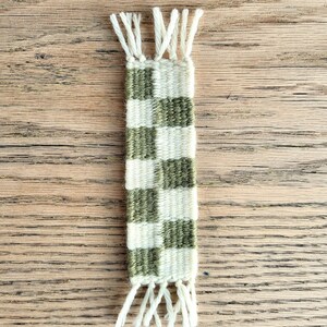 Checkerboard Pattern Plant Dyed Woven Bookmarks Sage Green