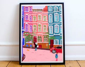 Istanbul art print | Istanbul, turkey wall art | Balat print | Colourful art print | A4 | A3 travel art