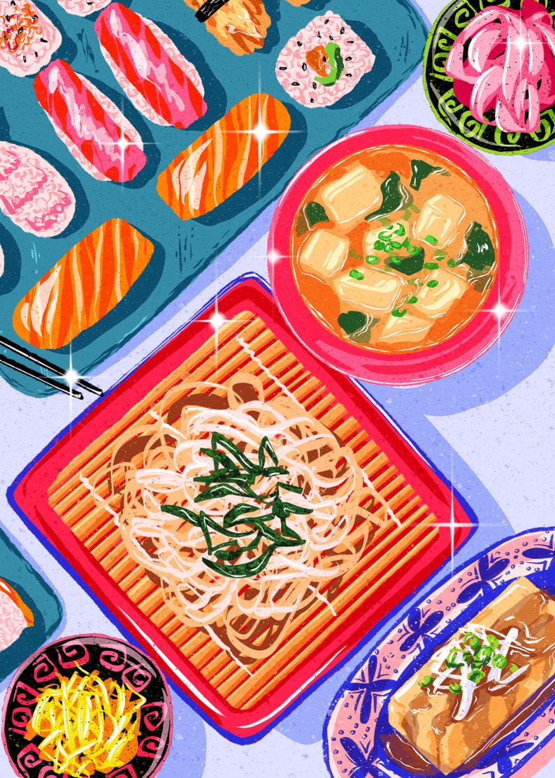 Japanese Food Art Print Japanese Print Sushi Print Food Etsy