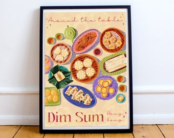 Dim Sum art print | Dining room wall art | Traditional Chinese food | A4 | A3 print | Illustration