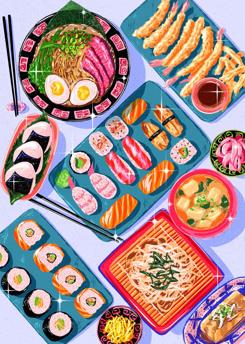Japanese Food Art Print Japanese Print Sushi Print Food Etsy
