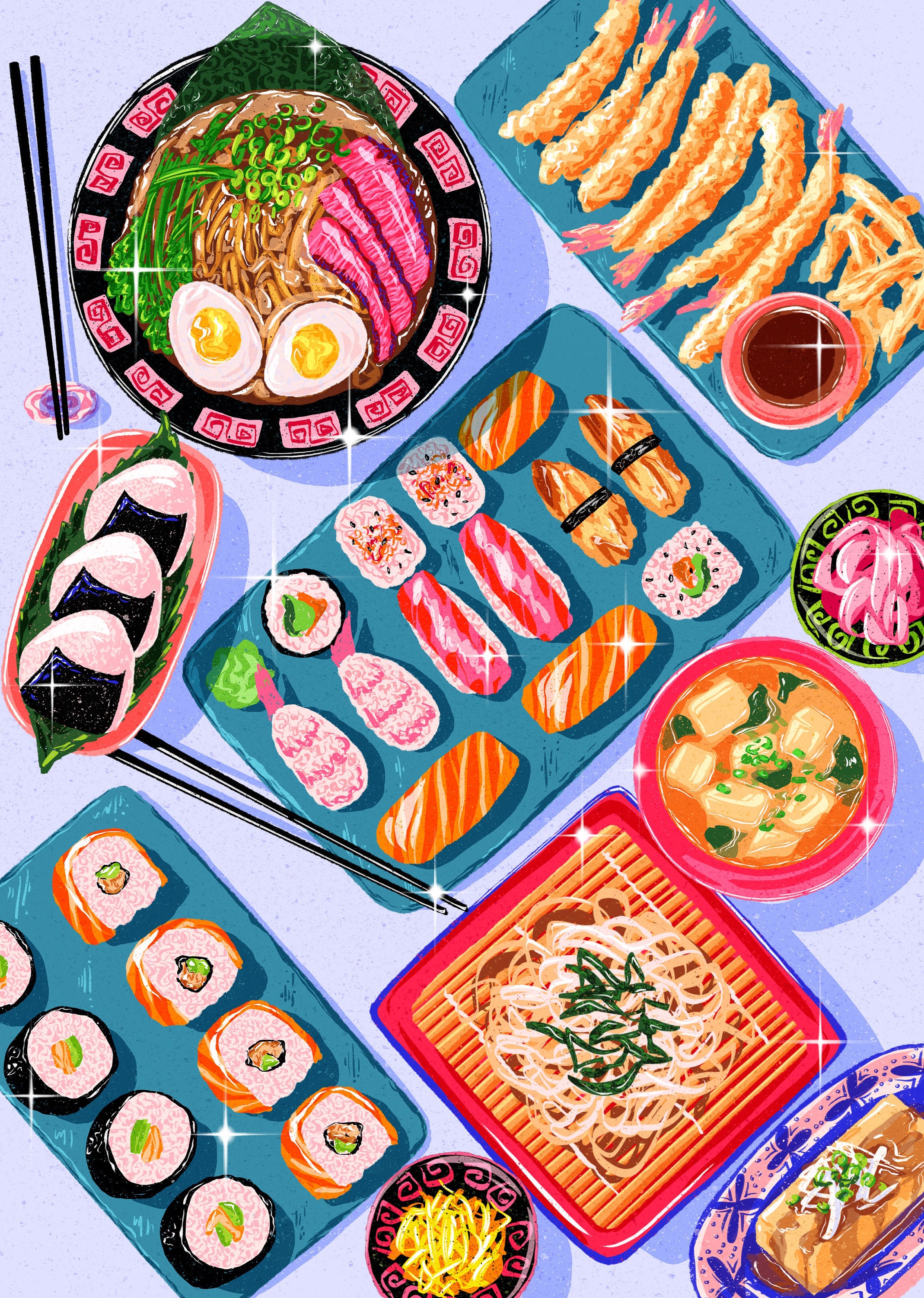 Japanese Food Art Print Japanese Print Sushi Print Food Lover Gift Food Art  Print Kitchen Print A4 A3 Wall Art - Etsy