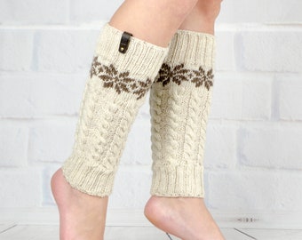 Leg warmer Dance Yoga Ballet, Hand knit legwarmers beige color for girls or teen, Winter warm wool boot socks cuffs, Woman gift