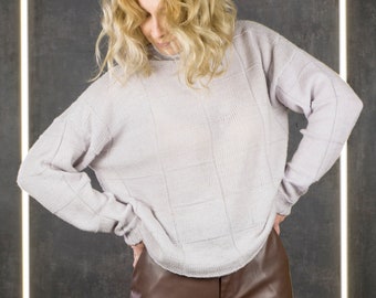 Handgestrickter Merino Wolle Rollkragenpullover: Grauer Oversize Pullover