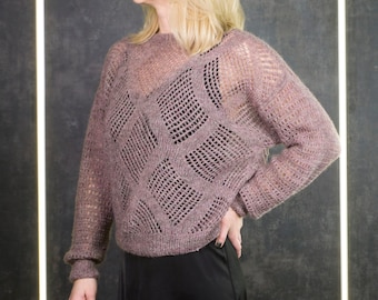 Lilac Dream Loose Knitted Jumper: Effortless Style and Comfort in this Cozy and Fashionable Mesh Sweater, Oversize Net Sweater,