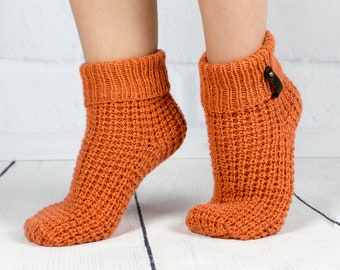 Knit slipper woman wool ankle sock, Handmade knitted warm home house sock, Hand knit cozy sock, Winter boot sock, Inspirational woman gift